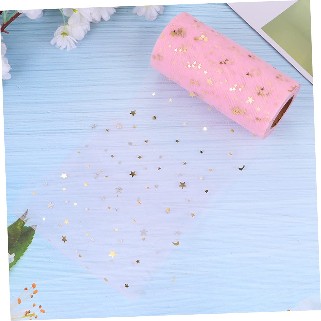 NUOBESTY 6pièces Tulle Avec Paillettes Étoiles Tissu De Mariage Fournitures Artisanales Rouleaux Pour Décorations