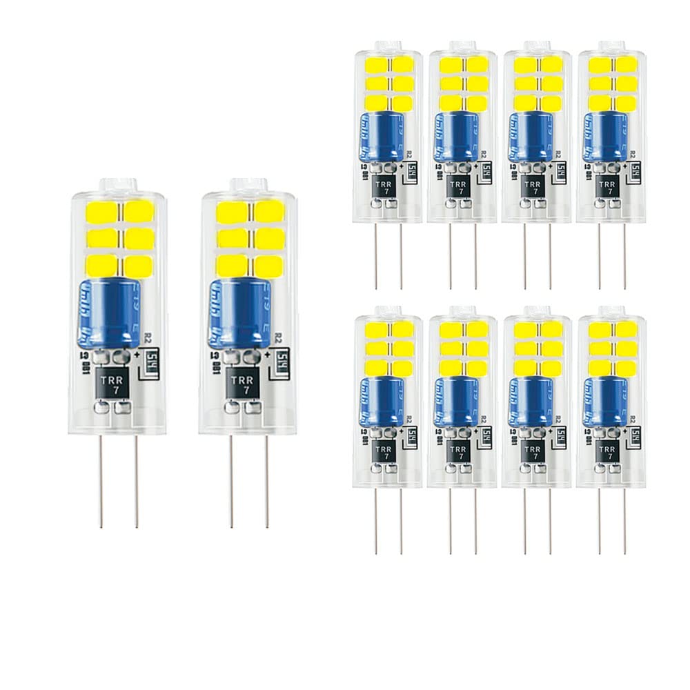 BANGSHUO Pack 10 G4 LED Light Bulb, 2W (20W Equivalent), Non-Dimmable, Cool White 6000K, 200 Lumen G4 AC220-240V, 360 Degree, with Transparent PVC Cover