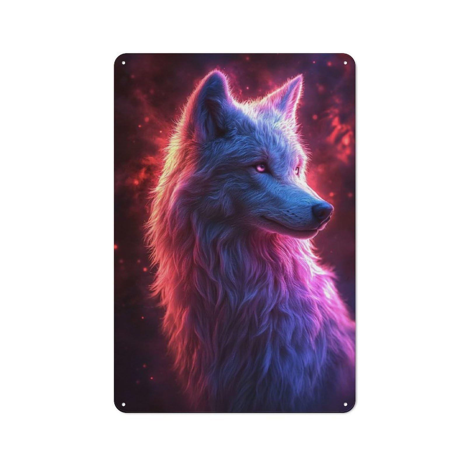 Junmoney Style-9 Retro Tin Sign 30X20cm Featuring Neon Wolf Portrait For Workshop Wall, Gift For Makers And Diy Enthusiasts During The Christmas Season