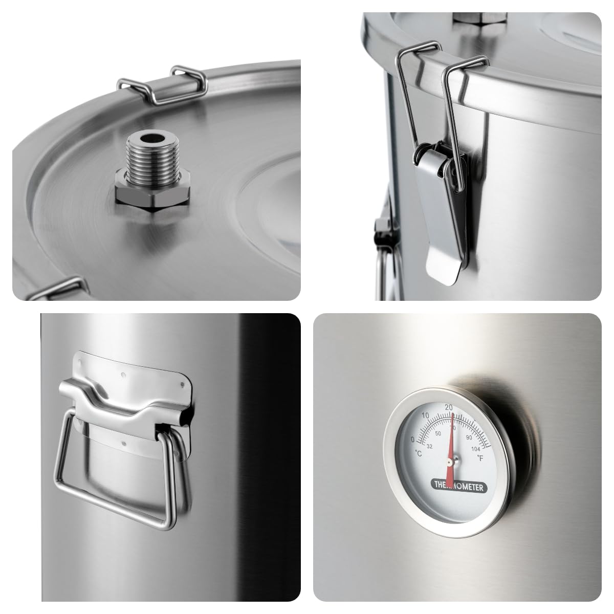 Cuve de fermentation de 32 l avec serpent de refroidissement, fermenteur en acier inoxydable, fermenteur conique avec thermomètre, fermenteur de bière artisanale pour brassage à la maison