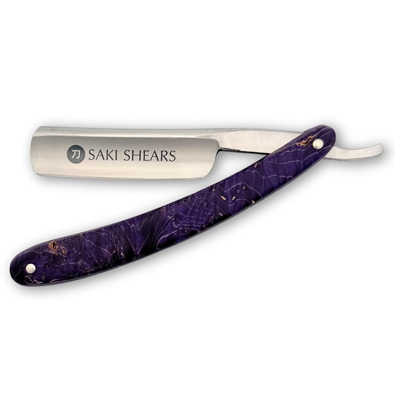 Navalha de barbear Saki Shears com lâmina reta e cabo de resina epóxi, padrão Swirl