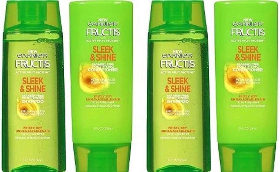 Garnier Fructis Sleek & Shine 2 Shampoo + 2 Conditioner 3 oz Travel Personal Size