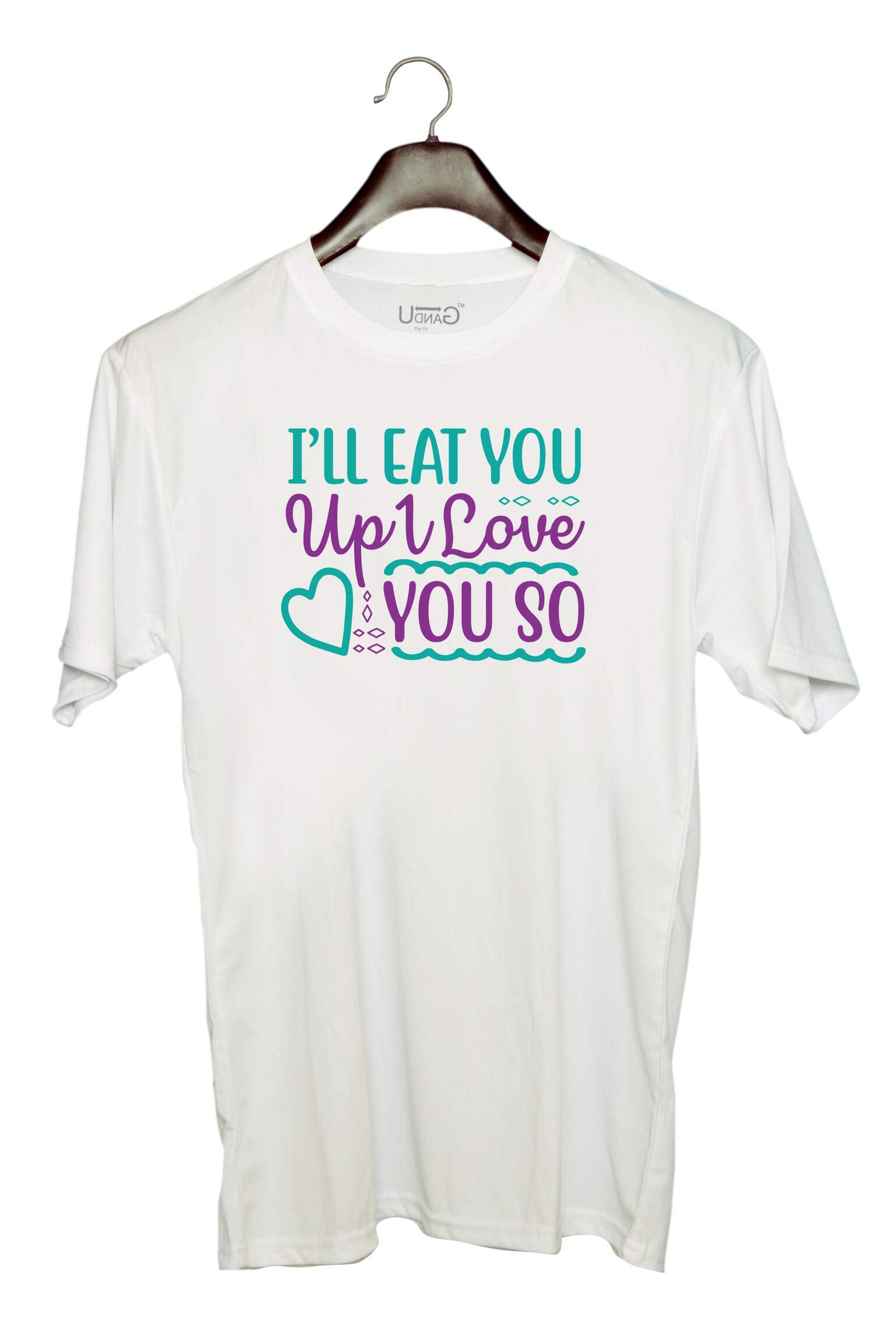 UDNAGUnisex Round Neck Graphic 'Love | I’LL EAT You UP I LOVE You SO' Polyester T-Shirt White [Size 2YrsOld/22in to 7XL/56in]