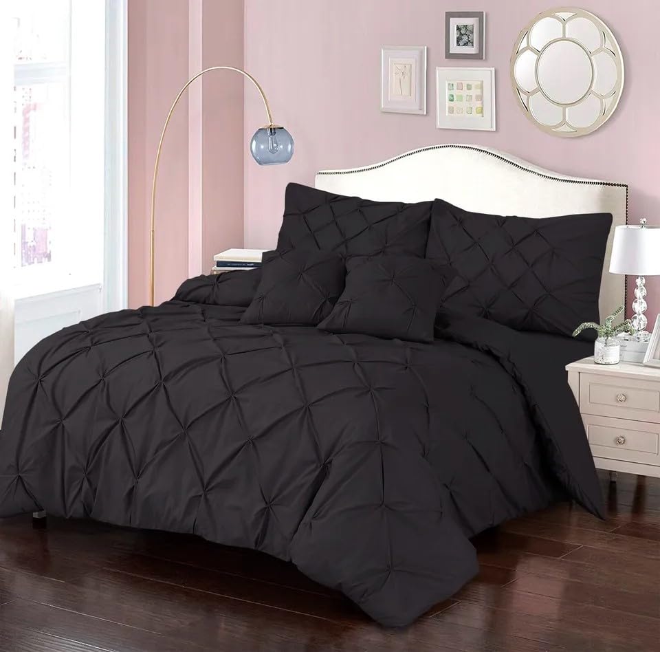 Northern Luxe Pintuck Duvet Cover with Pillowcases – Pinch Pleated Soft Bedding Set, Quilt Cover for Ultimate Comfort Top Notch Quality (Charcoal, Double - Duvet Cover + Fitted Sheet)