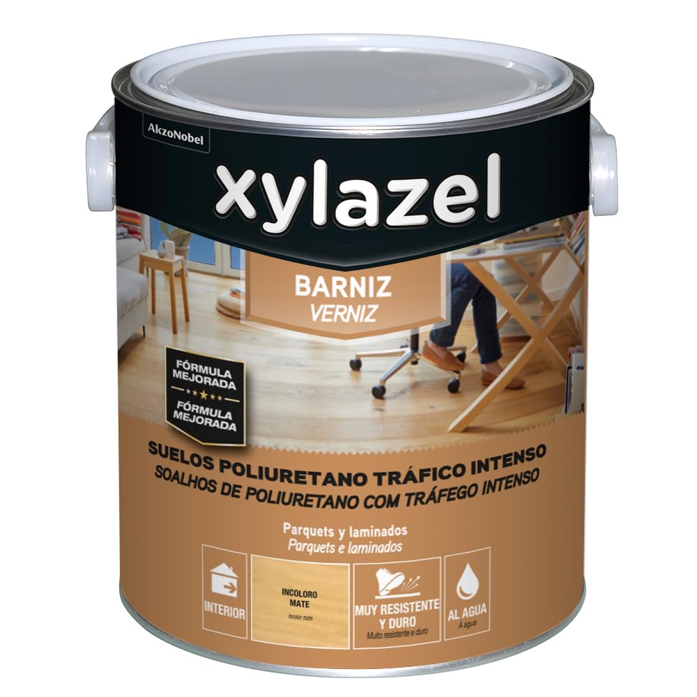 Xylazel Barniz al agua para Suelos de Madera, Mate, Incoloro 2,5 L