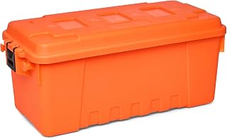 17 Gallon Lockable Outdoor Storage Box with Lid, Orange Heavy-Duty Water-Resistant Bin for Hunting, Fishing, Camping Gear & Equipment