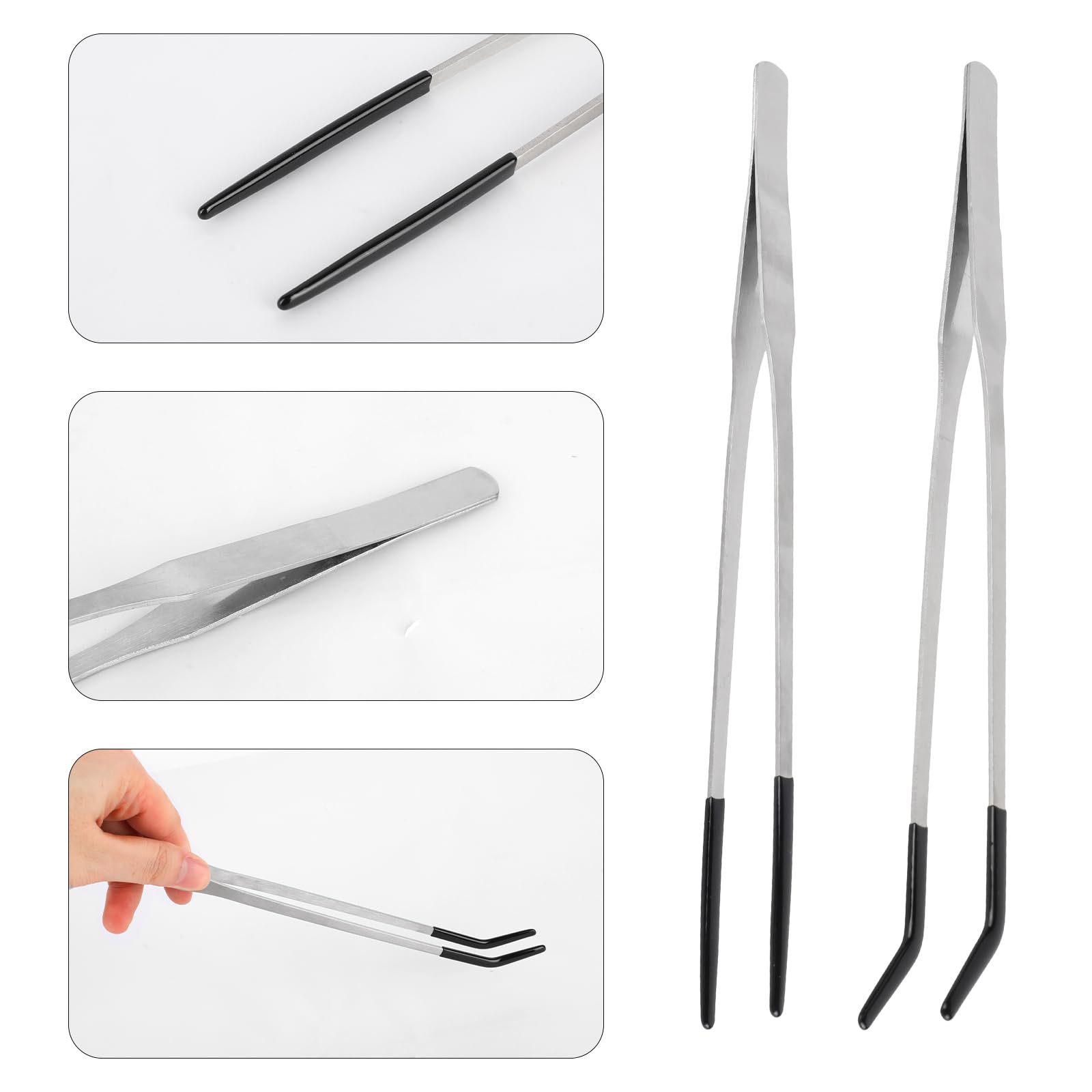 4pcs Reptile Feeding Tongs, Stainless Steel Straight Curved Reptile Feeding Tweezers with Rubber Tips for Bearded Dragons Snake Lizards Gecko - 5