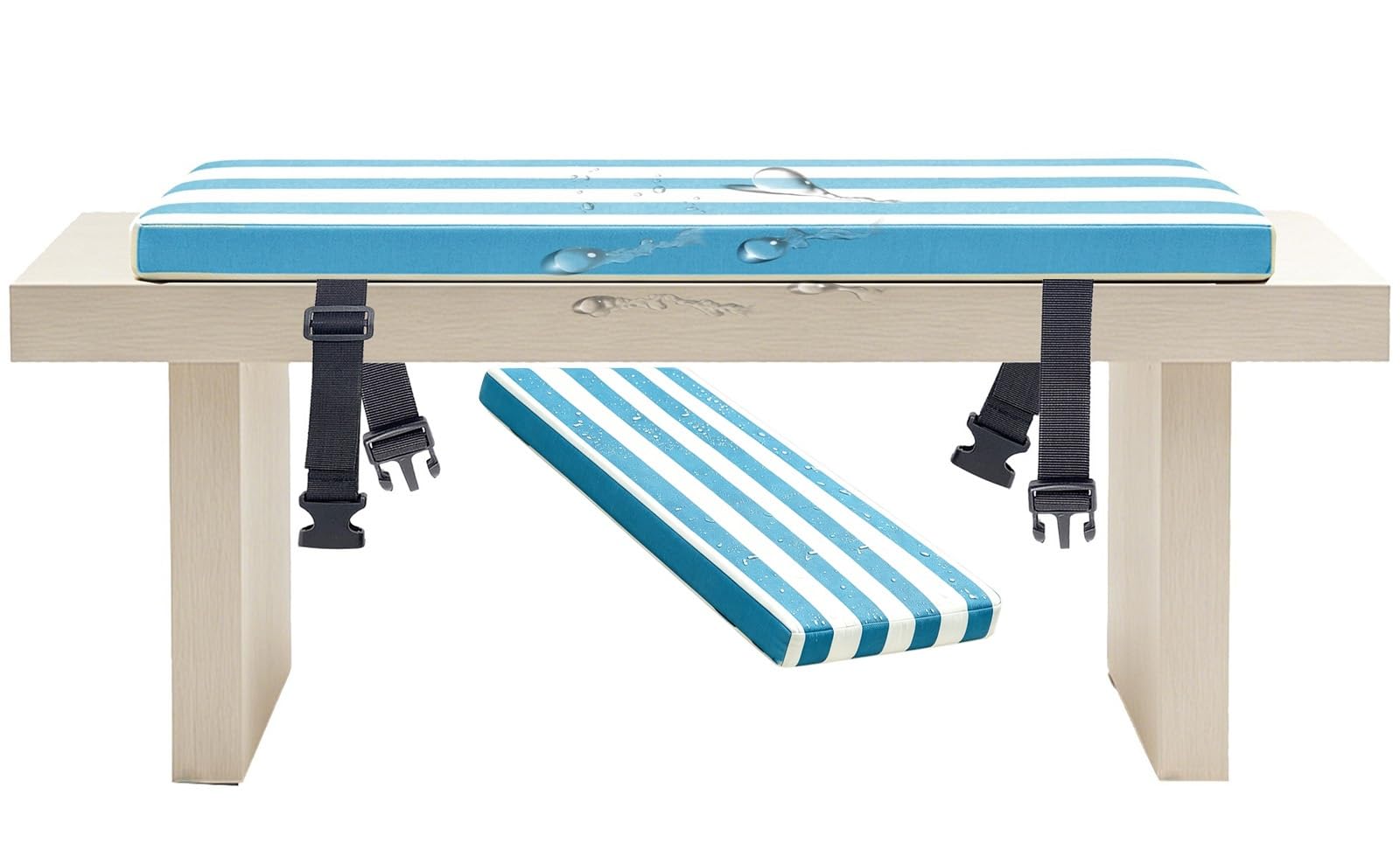 Black and White Striped Patio Cushions for Outdoor Furniture, 80% Waterproof Wicker Chaise Lounge Chair Cushions, Bluk and White Outdoor Bench Cushion with Ties(Light Blue White,40x40 cm 16x16 in)