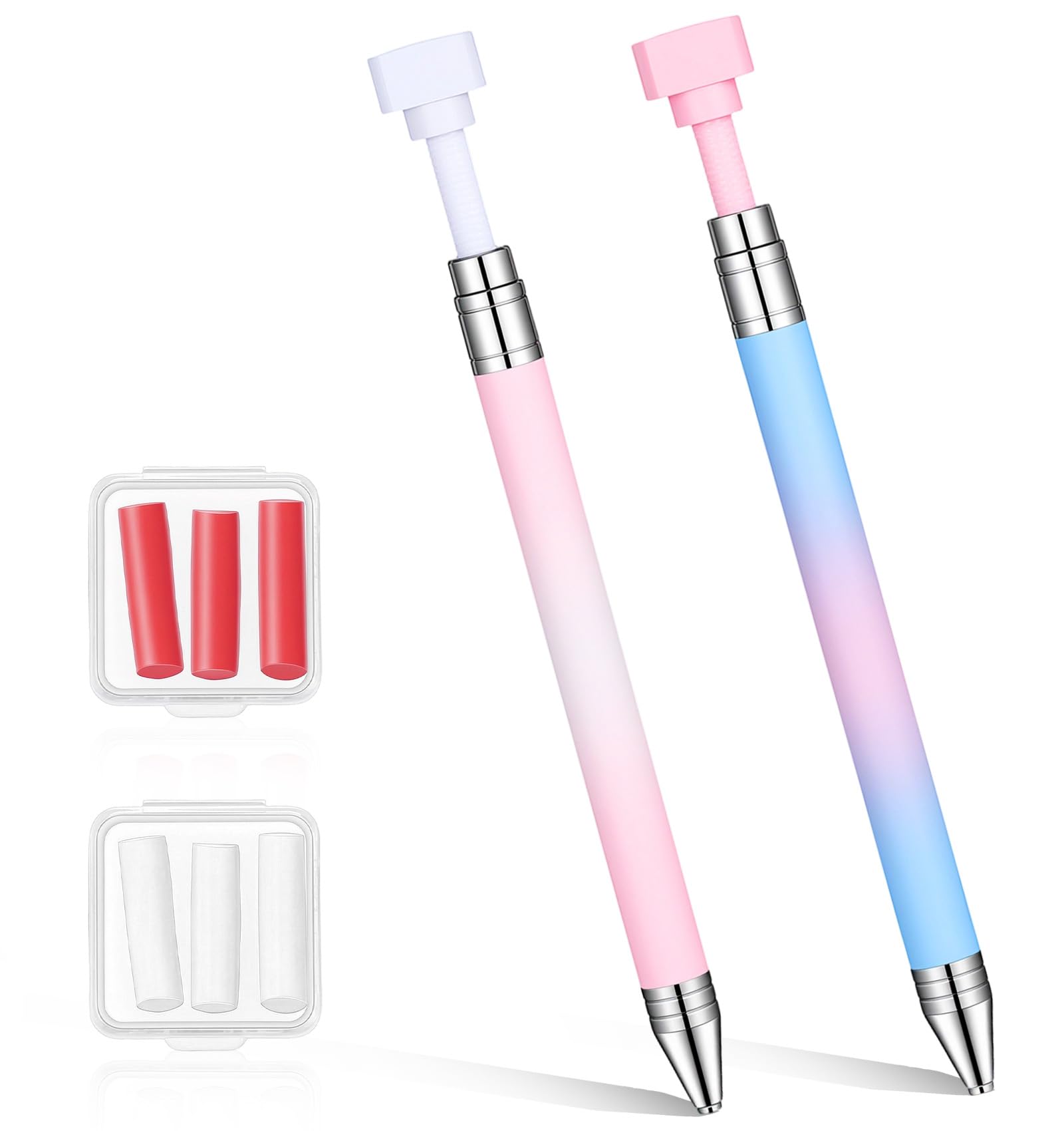 Diamond Art Pens, 2 PCS Rotating Tools with 6 Refillable Glue Points, for Rhinestone and Gemstone Crafting, Gradient White-Pink and Pink-Blue