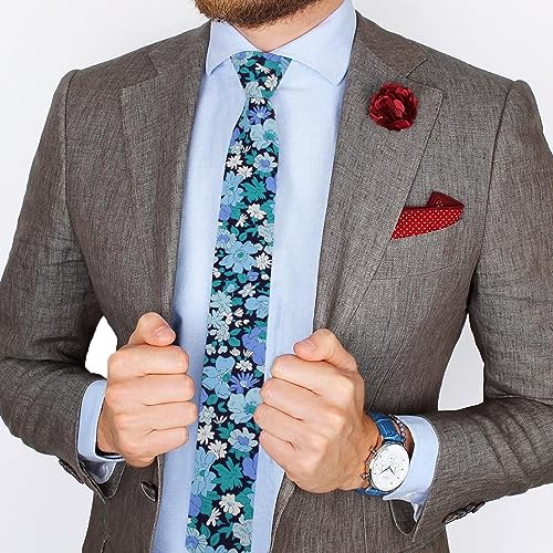 Image of Mantieqingway Floral Ties for Men Skinny Cotton Tie Flower Necktie