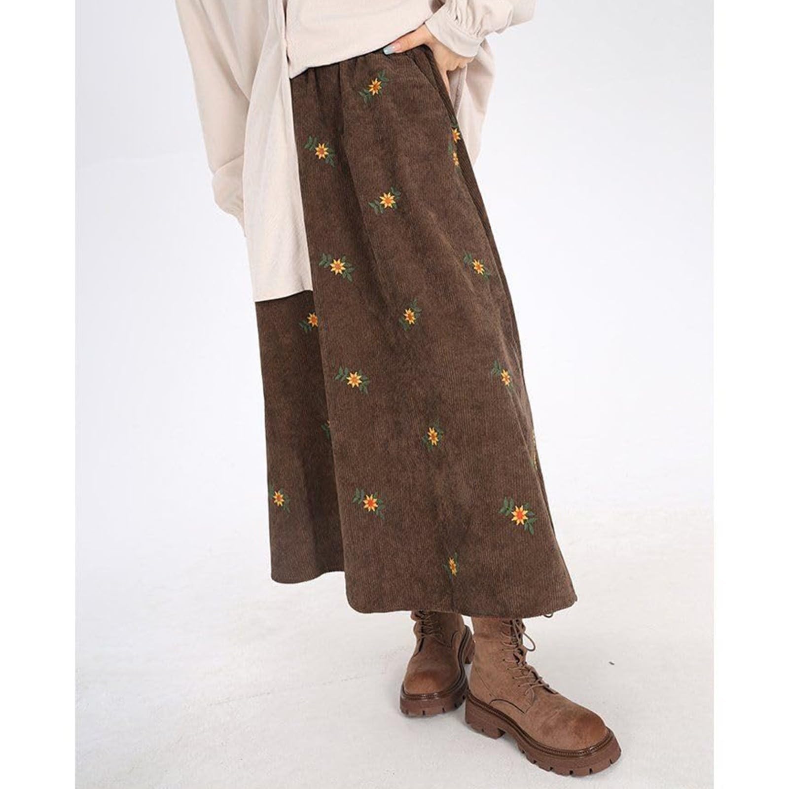 Générique Jupe Femme Ete Elastique pour Élégante A-Ligne avec Poches Jupe Tour Décontractée Bohême Haute Longue Plissée Plage Taille Maxi Vacances en Plage Femme De