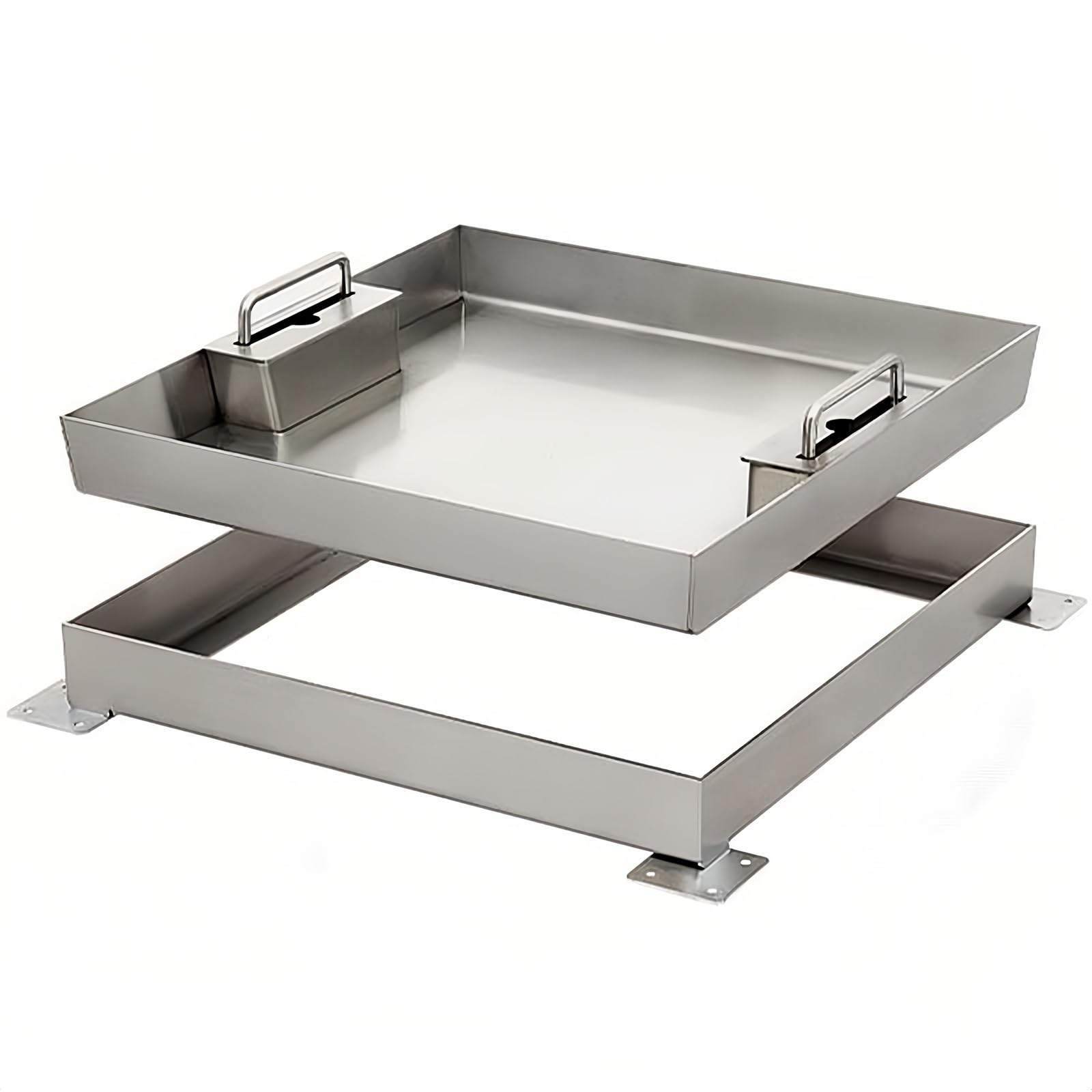 Invisible Manhole Cover Adjustable Stainless Steel Septic Lid for Garden/Lawn/Driveway 40x40cm (16x16in) Durable & Hidden Design Heavy Duty with Handles