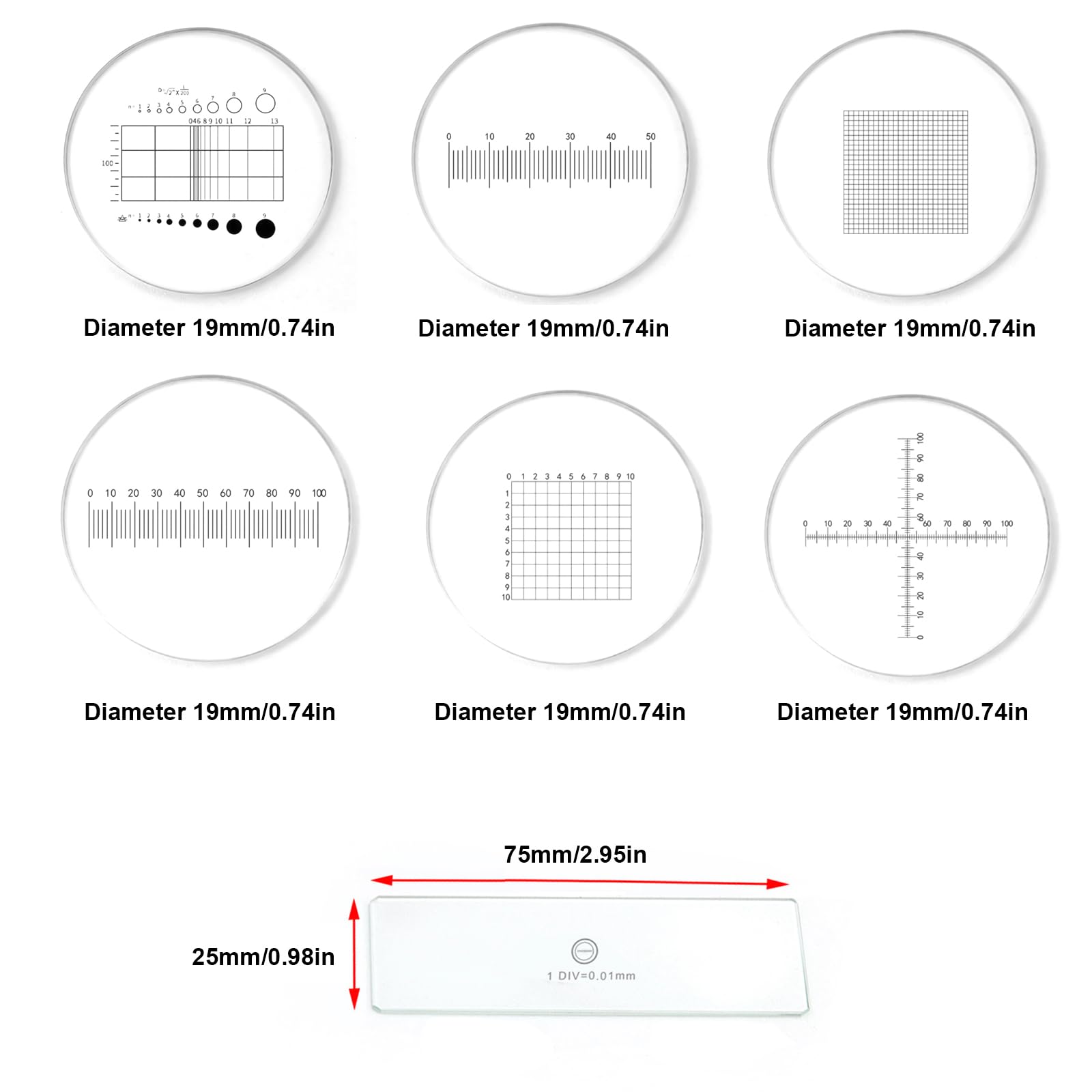 Graticule Slide Reticle Slides Microscope Calibration Slide Set - 7 Piece Eyepiece ...