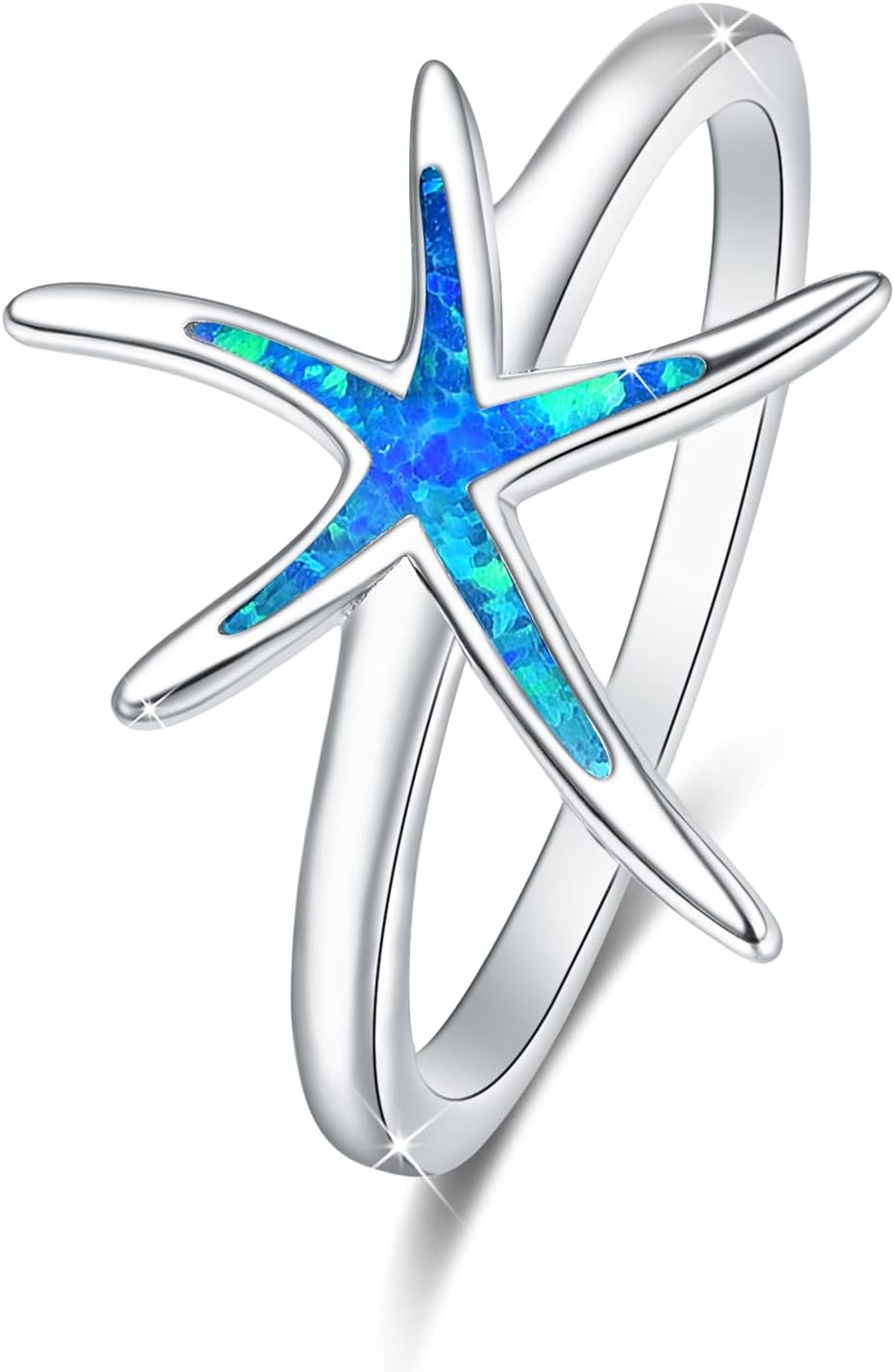Starfish Rings 925 Sterling Silver with Blue Opal Ring Elegance Fashion Jewelry For Women Girlfriend with Box