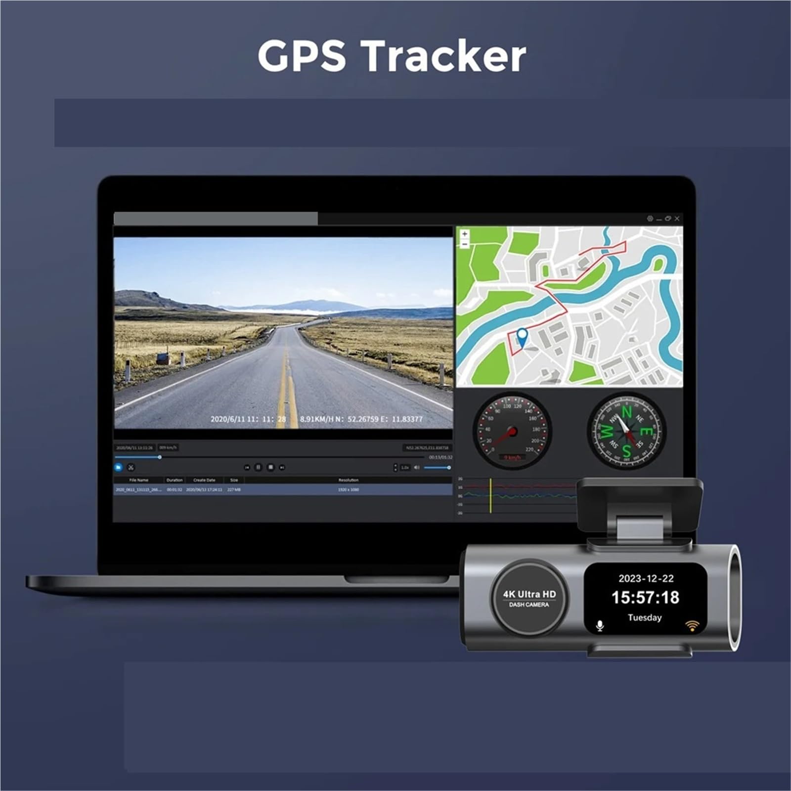 Kamera samochodowa, Kamera Na Deskę Rozdzielczą 4K GPS WIFI APP 24H Noktowizor Mini Tylny Obiektyw Dashcam Wideorejestrator Samochodowy Do Czarnej Skrzynki