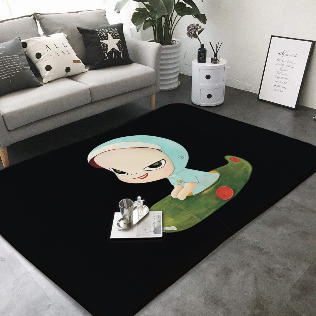 Amazon｜奈良美智 カーペット ラグマット 150×100cm 滑り止め付 洗える 