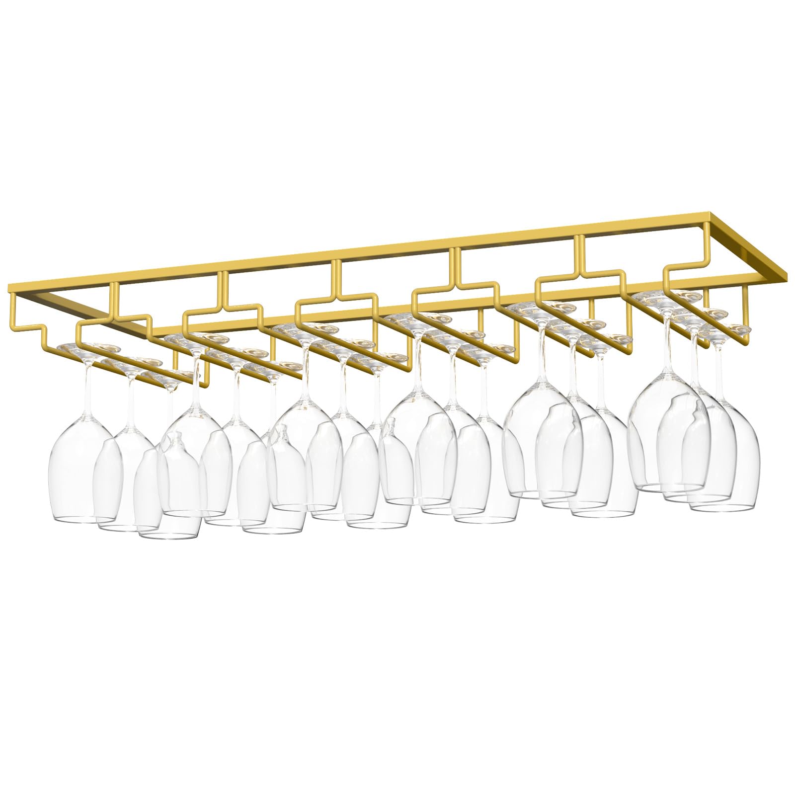 Nuovoware Wine Glass Rack - Under Cabinet Stemware Wine Glass Hanger Rack Holder for Bar Kitchen Cabinet, 6 Rows - Light Gold โ image 1
