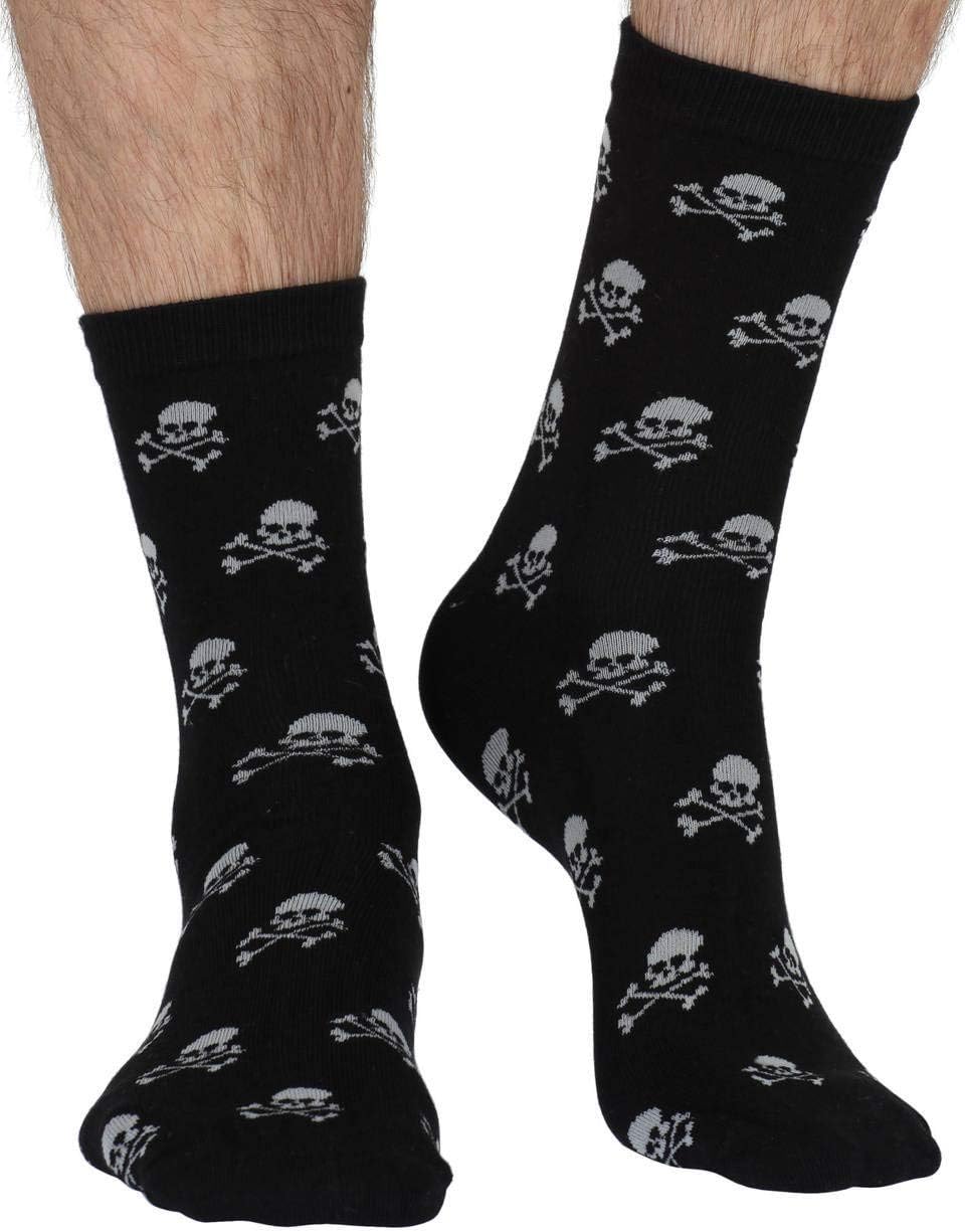 Men Bamboo Crew Socks Pirate Black Lg 7-11
