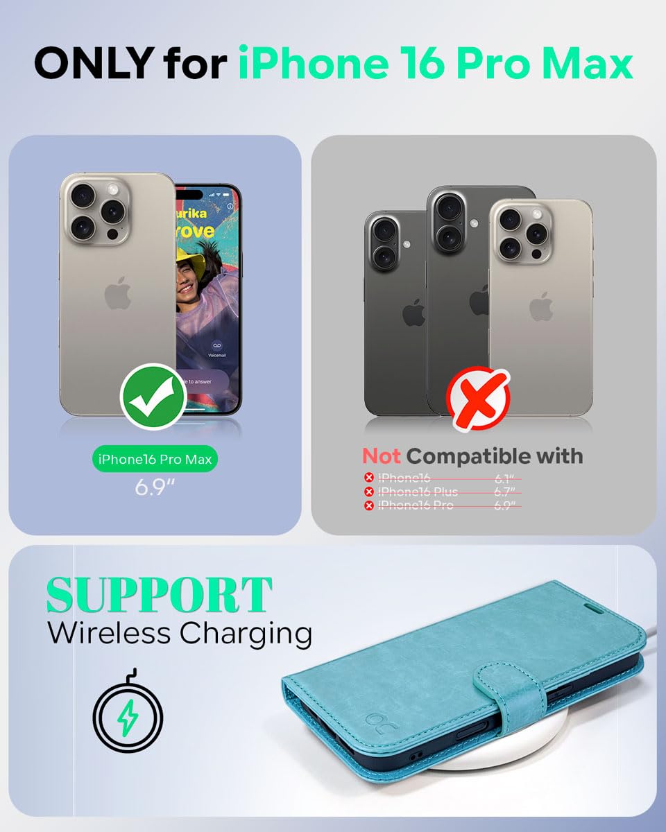 OCASE for iPhone 16 Pro Max Case, PU Leather Wallet, Magnetic Flip Folio Cover with RFID Blocking, Card Holders - Image 2