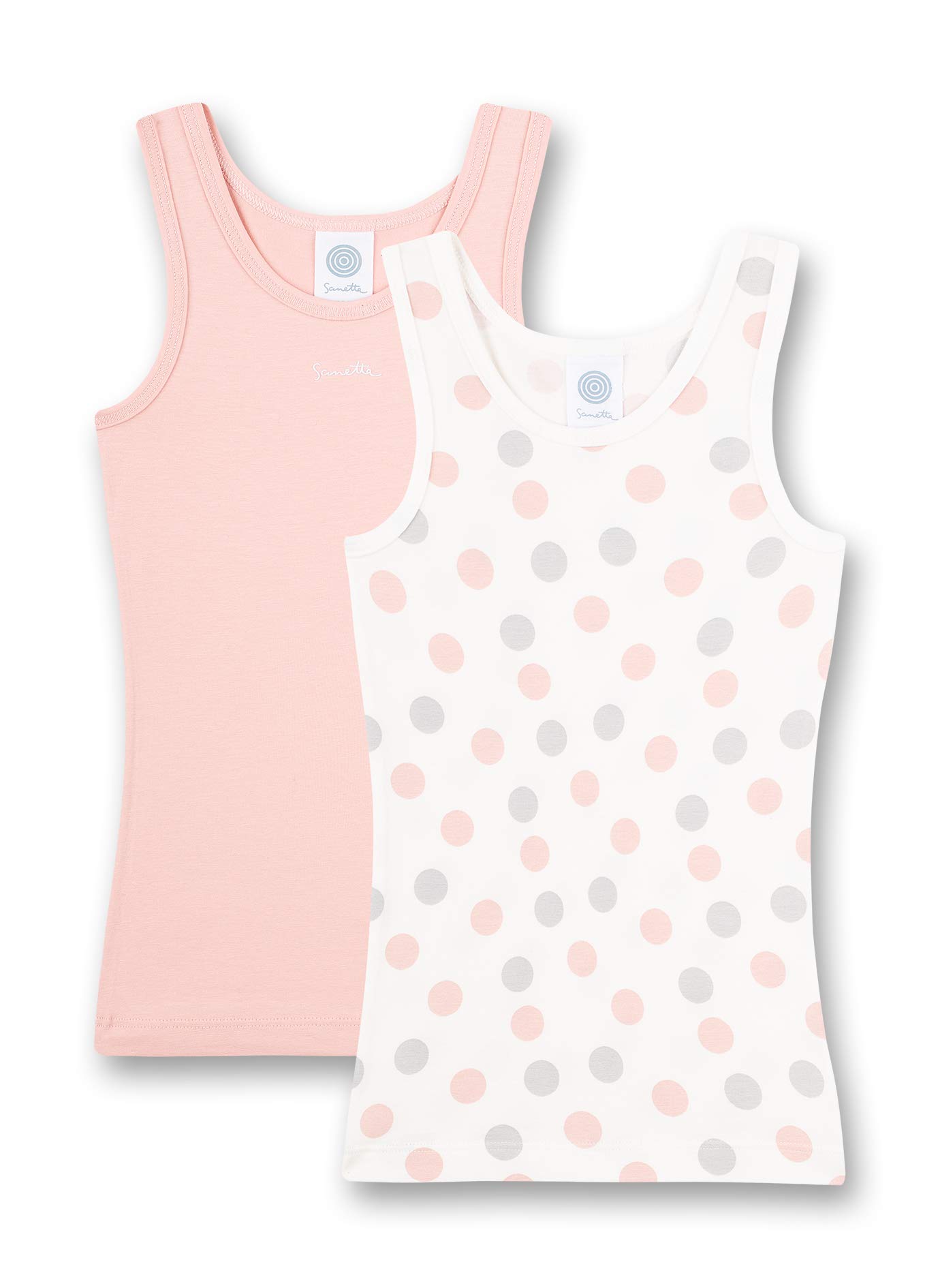 Sanetta Girls Undershirt (Twin Pack) Dots Allover and Pink and Sustainable Cotton Vest for Girls Contents: Set of 2 Underwear for Girls, White Pebble, 140