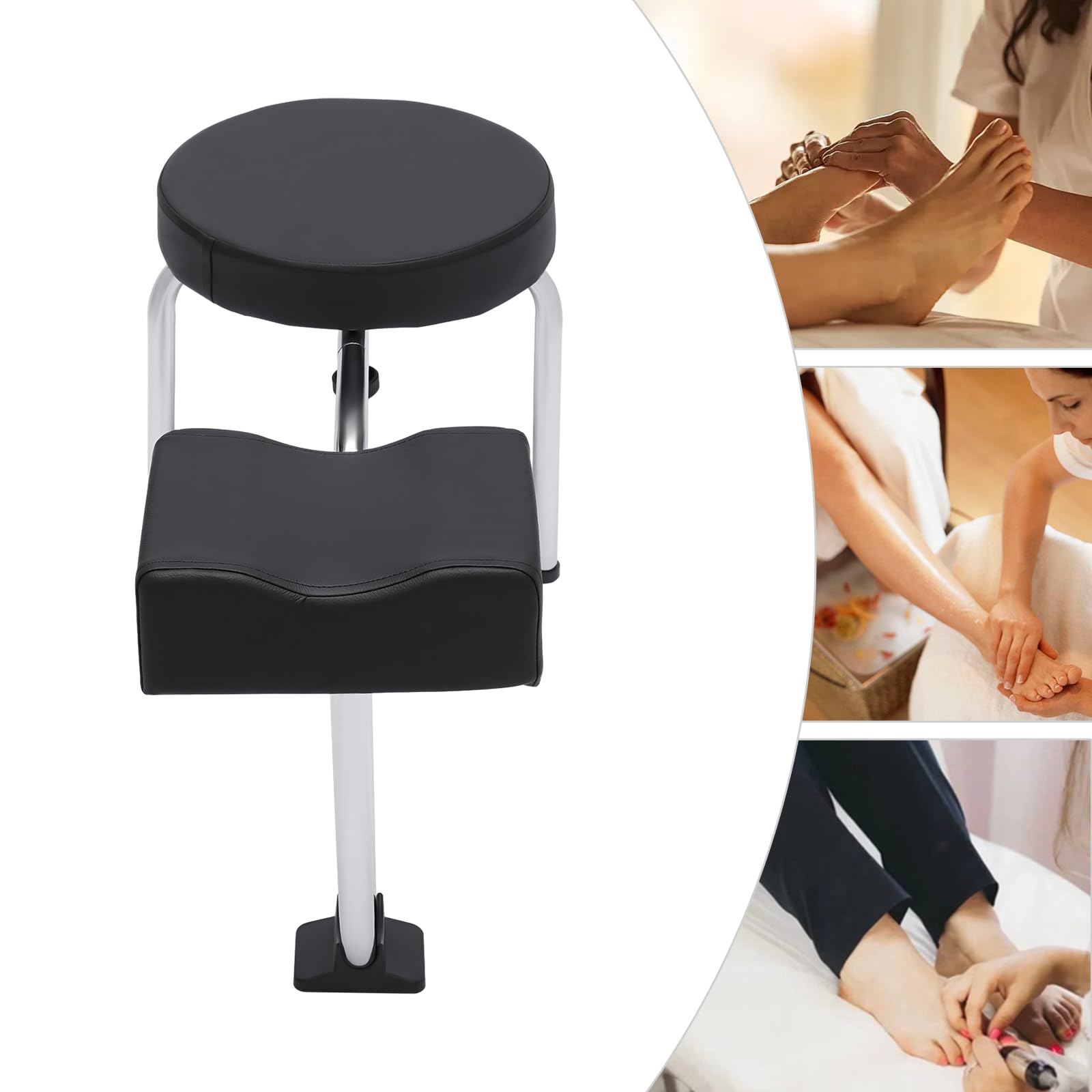 MINRS Fußpflege Stuhl 2 in 1 Pediküre Hocker Verstellbare Beinauflage PVC Pad Schwarz für Nail Tech Spa Salon