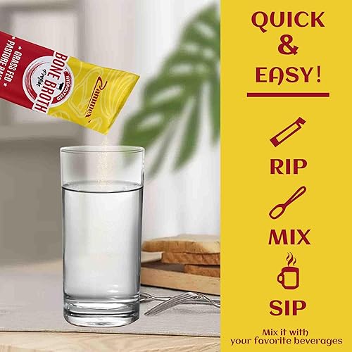 Miniatura 7 de Zammex Paquetes de caldo de huesos, 0.71 onzas de proteína de colágeno, caldo de hueso de res en polvo a Go-30 paquetes de barra de viaje, soporta