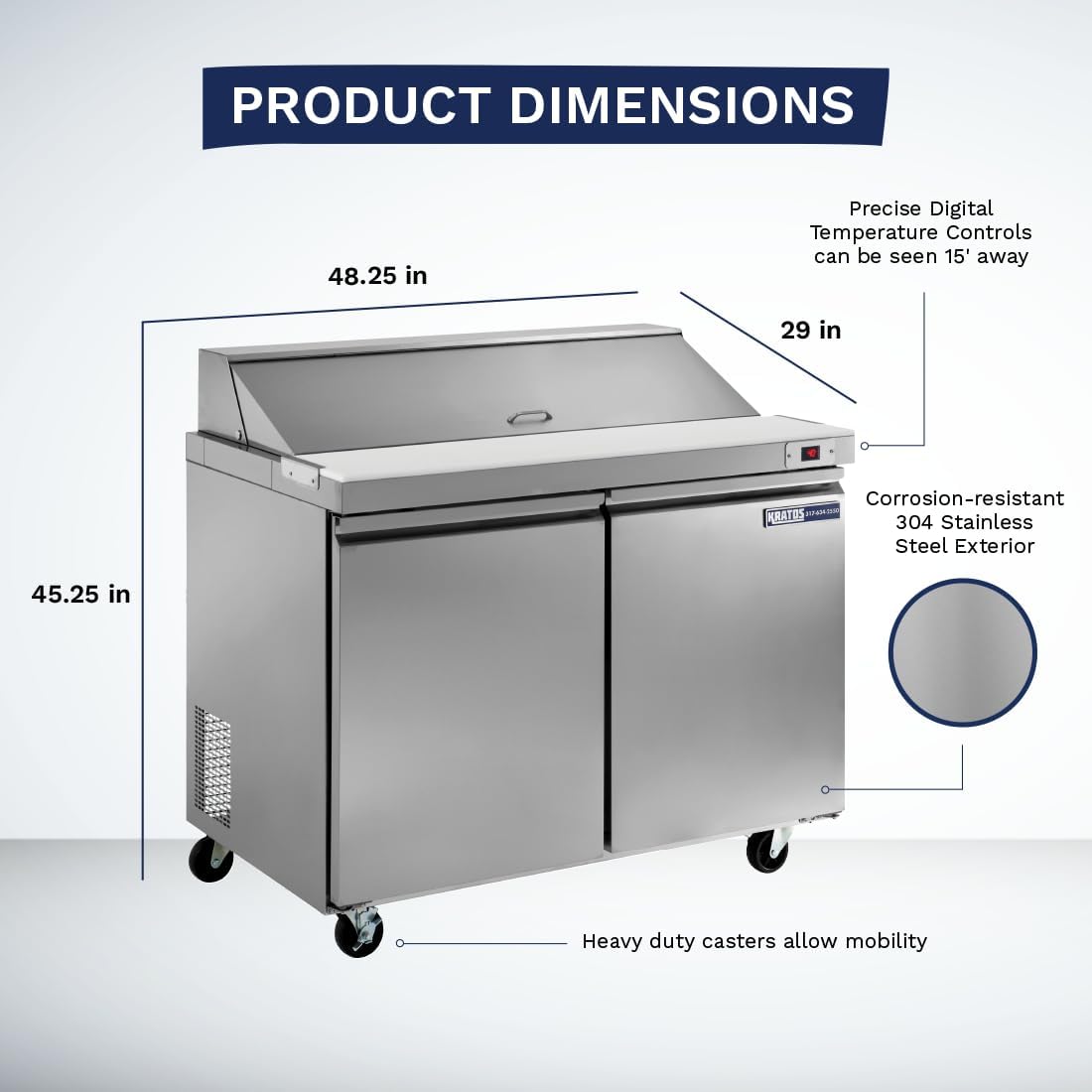 Kratos 69K-770 Commercial Sandwich/Salad Prep Table with dimensions