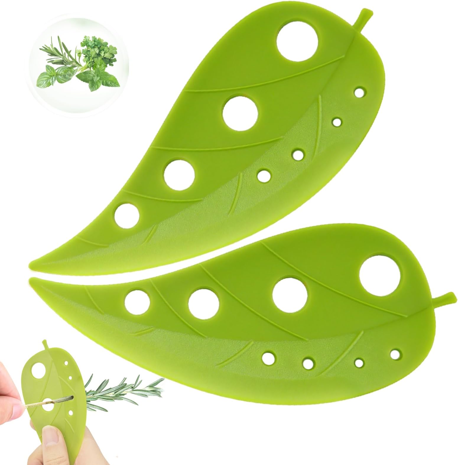 Herb Stripper 8 Holes, Kitchen Herbs Leaf Stripping Tool, Herb Stripper Tool, Herb Leaf Peeler for Collard Greens Thyme Basil Rosemary Stripper, Dishwasher Safe (Green - 2 Pcs)
