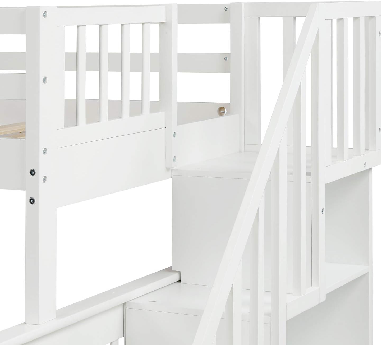 Close-up of the connection between the top bunk and the staircase