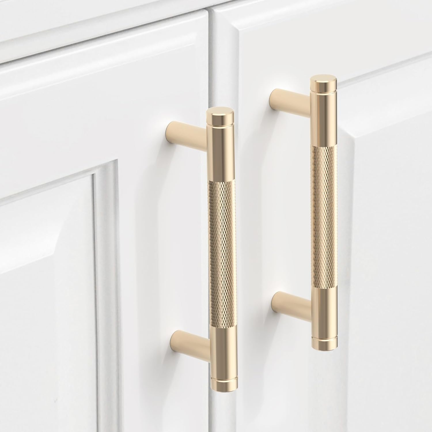 10 Pack Knurled Cabinet Pulls 3.75 Inch Brushed Brass Kitchen Cabinet Handles Cabinet Hardware Kitchen Handles for Cabinets Gold Drawer Pulls T Bar Drawer Handle 3.75"/96MM Hole Center Gold