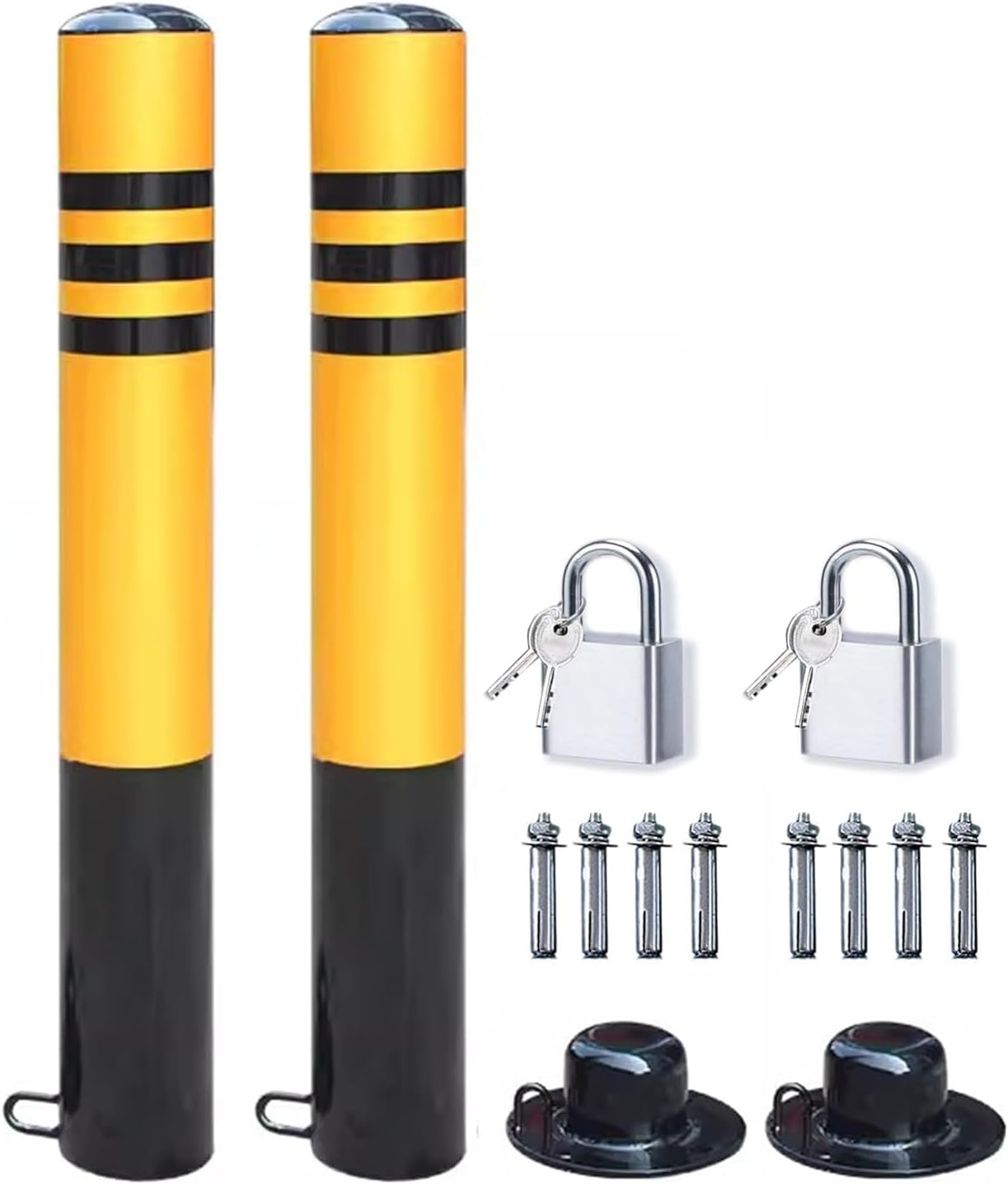 Parking Guardrails 2 Pcs Mobile Car Parking Space Lock Bollard, Removable Steel Security Post Bollard Parking Barriers 600mm Height for Commercial Or Private Use Garage (Yellow 600x76mm)