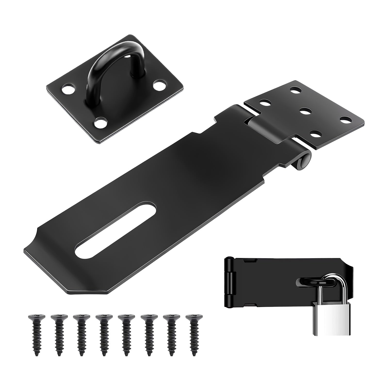maxtachi 4 Inch Hasp and Staple Heavy Duty, Stainless Steel Door Padlock Hasp, Security Door Lock Bolt for Window Cabinet Pet Cage Crate, Door Padlock Latch Including Fixing Screw
