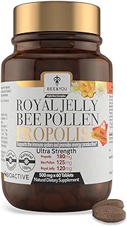 Bee and You Royal Jelly Tablet, Propolis Extract, Bee Pollen, 100% Natural Superfood, Ultra Pure, Immune Support Supplemen...