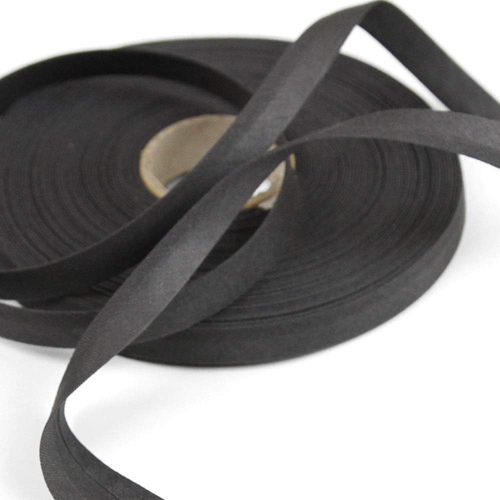 Mimi 100% Cotton 10mm Charcoal Gray Double Fold Bias Tape, 14 Yard Roll, Made in Italy
