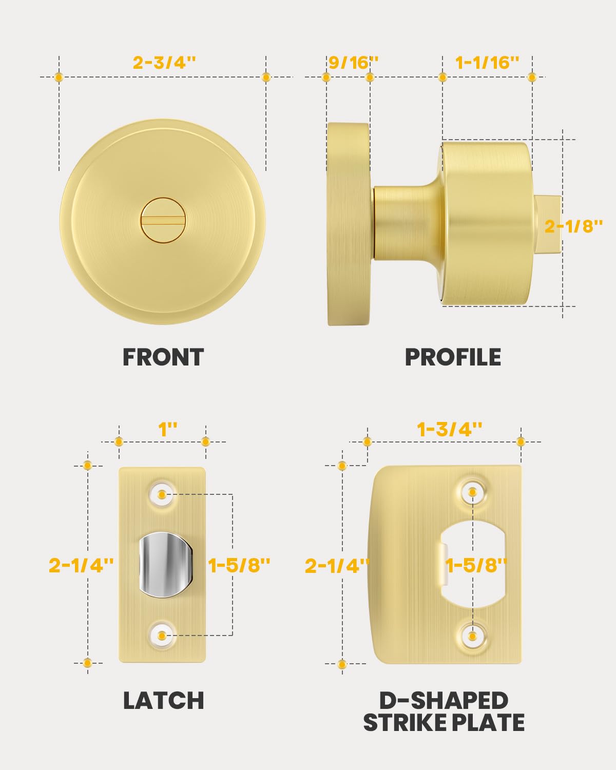 Brushed Gold Door Knobs - 6 Pack Interior Doorknobs -9