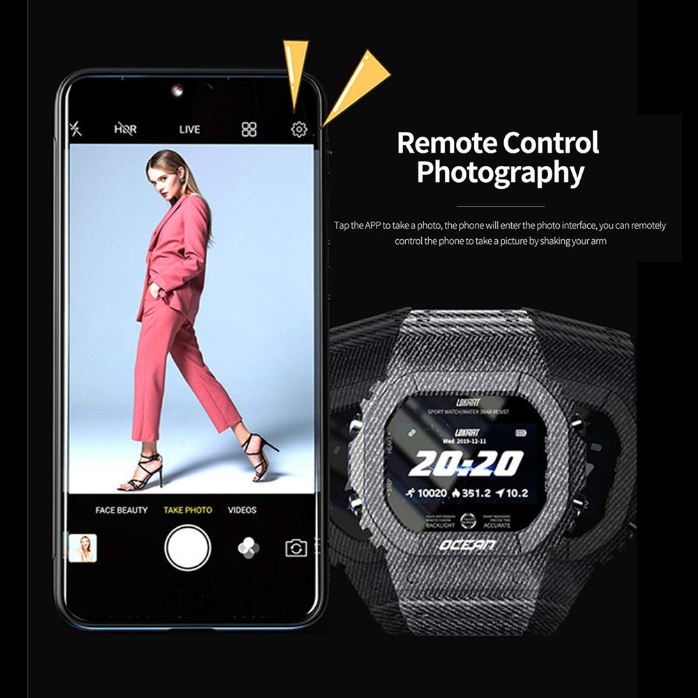 Orologio quadrato militare Orologio da esterno intelligente Bluetooth Sport digitale 50M Orologio da polso digitale impermeabile Cardiofrequenzimetro/Monitor del sonno Pedometro Calorie (Green)