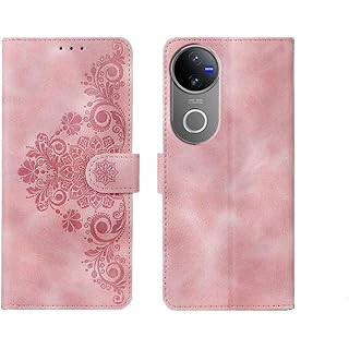 Amazon Basics Vivo V50 Flip Cover - Pink Flower Design 5G