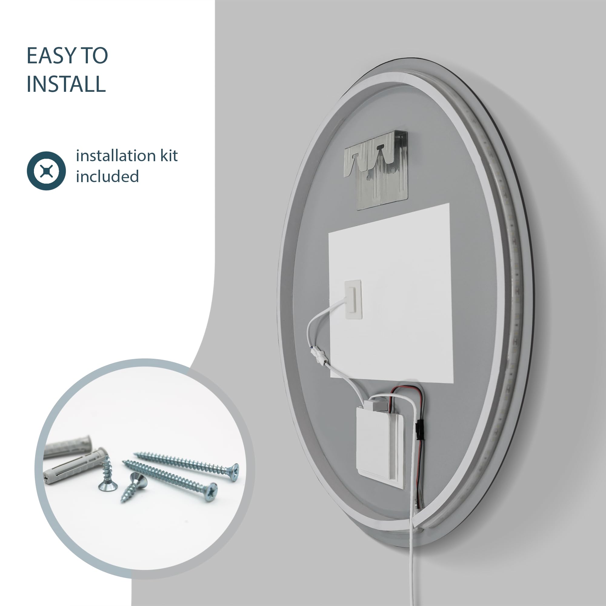 Espejo de Baño Redondo Ø80 cm con Luz LED Regulable, Antivaho, Interruptor Táctil