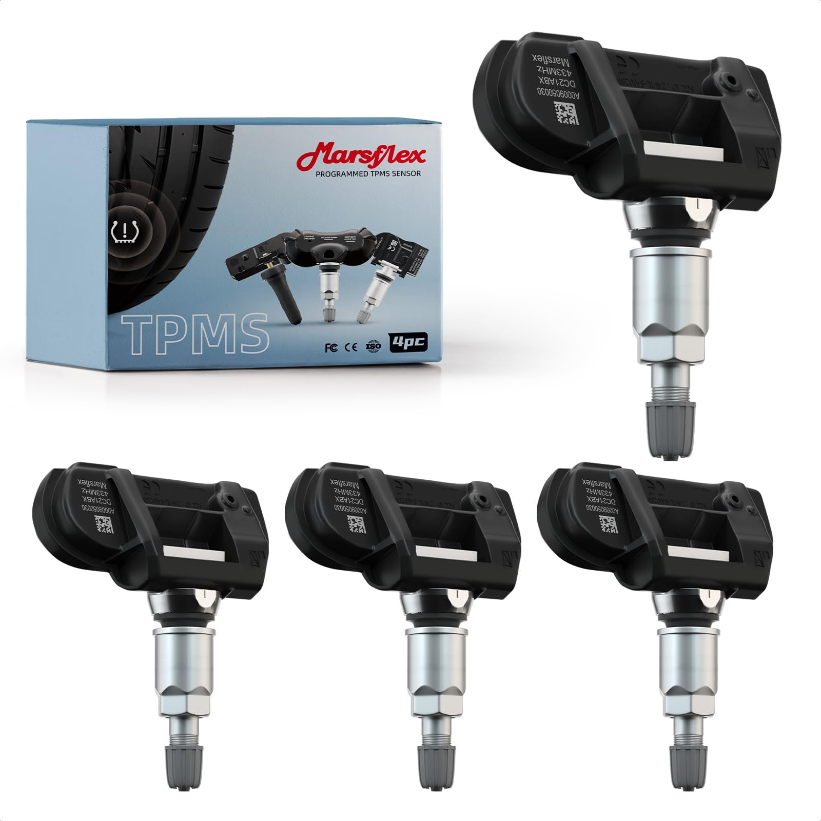 Marsflex TPMS Sensor Compatible for Mercedes Benz Smart AMG Freightliner Sprinter 433MHz 4pcs, Programmed Tire Pressure Monitoring System Replaces# A0009050030 9050030 A0009057200 9057200