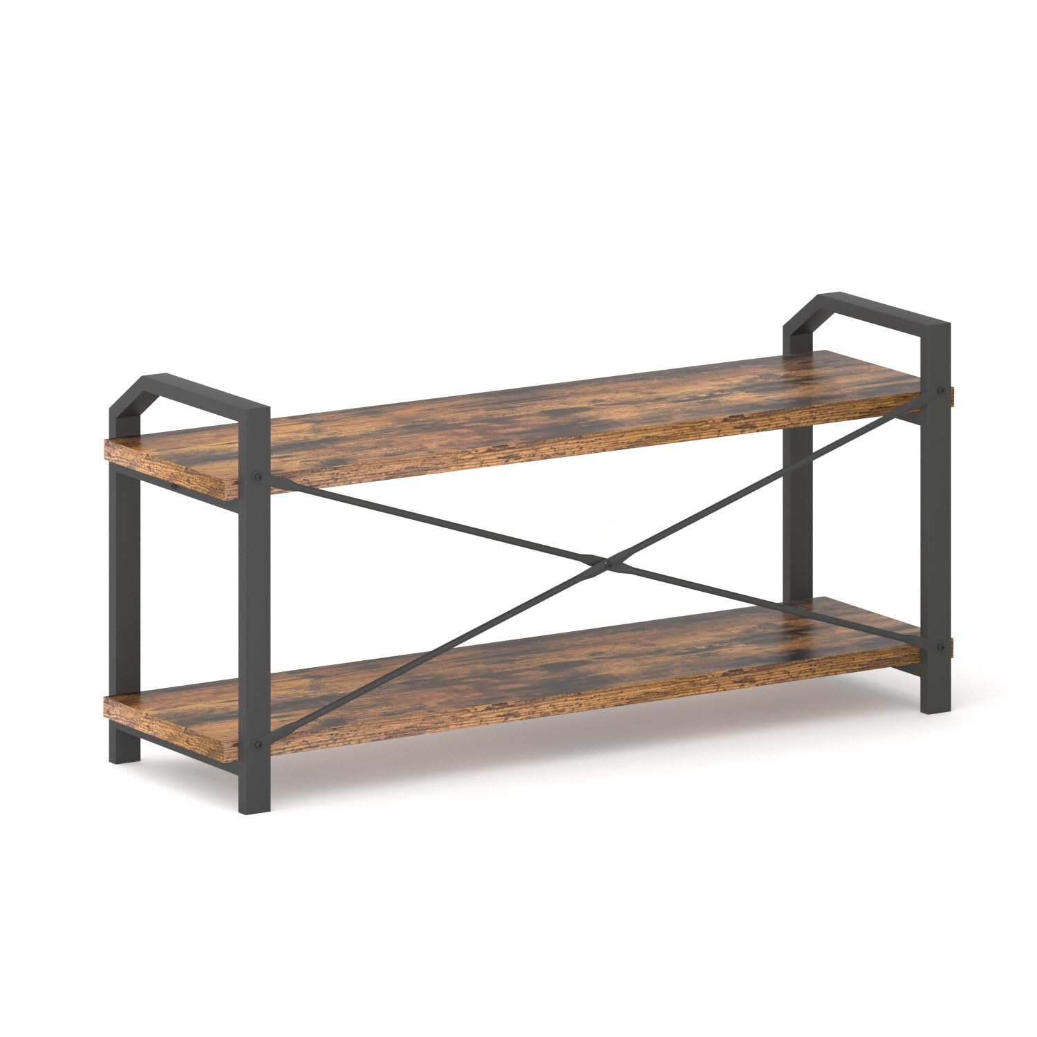 FAVORTYPE Entryway Industrial Shoe Storage Bench, Rustic Brown, Wood Metal Frame, 400 lbs Weight Capacity, 1.57 Inches Thick