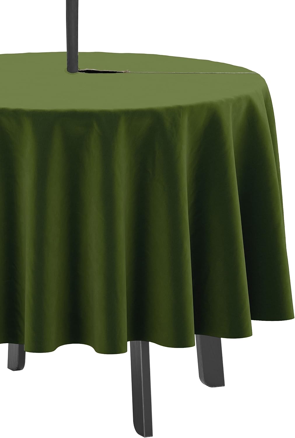Indoor/Outdoor Round Tablecloth 58 Inch Round Tablecloth with Umbrella Hole & Zipper, Waterproof Patio Table Cloths, Spring/Summer Table Covers for Backyard/BBQs - Dark Green