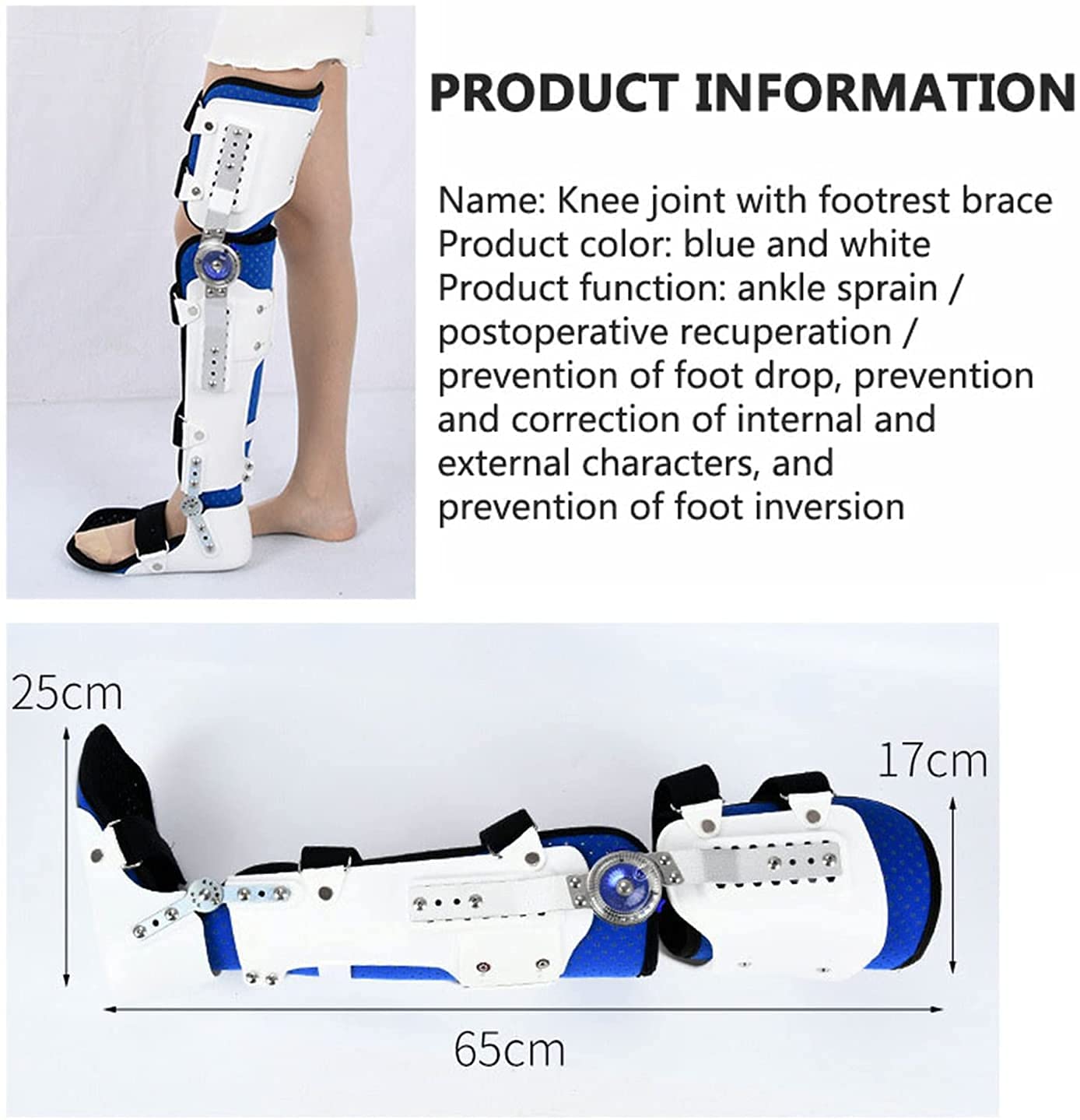Ginocchiera， ortesi Ginocchio Caviglia Piede Regolabile Post-operatoria per stabilizzatore di Supporto per la stabilizzazione del Recupero Dopo l'intervento，Left-One Size