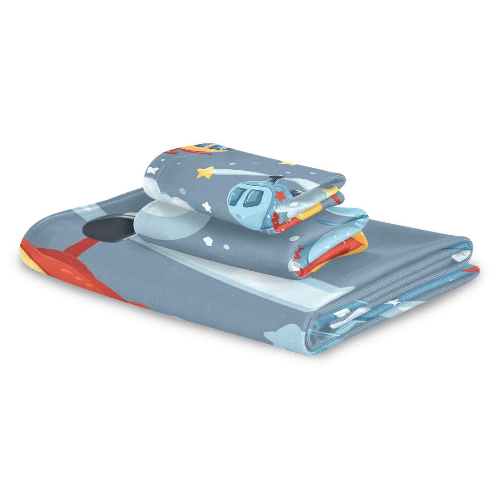 Helikopter Sterne Wolke Silber Dekorative Gesichtshandtücher Set 3-teilig, 1 Badetuch, 1 Handtuch, 1 Waschlappen für Zuhause, Küche, Familie
