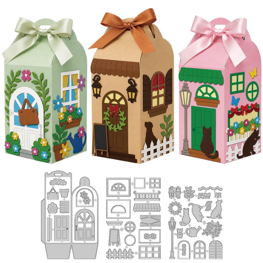 DELORIGIN 3D House Gift Box Die Metal Cutting Dies for Card Making