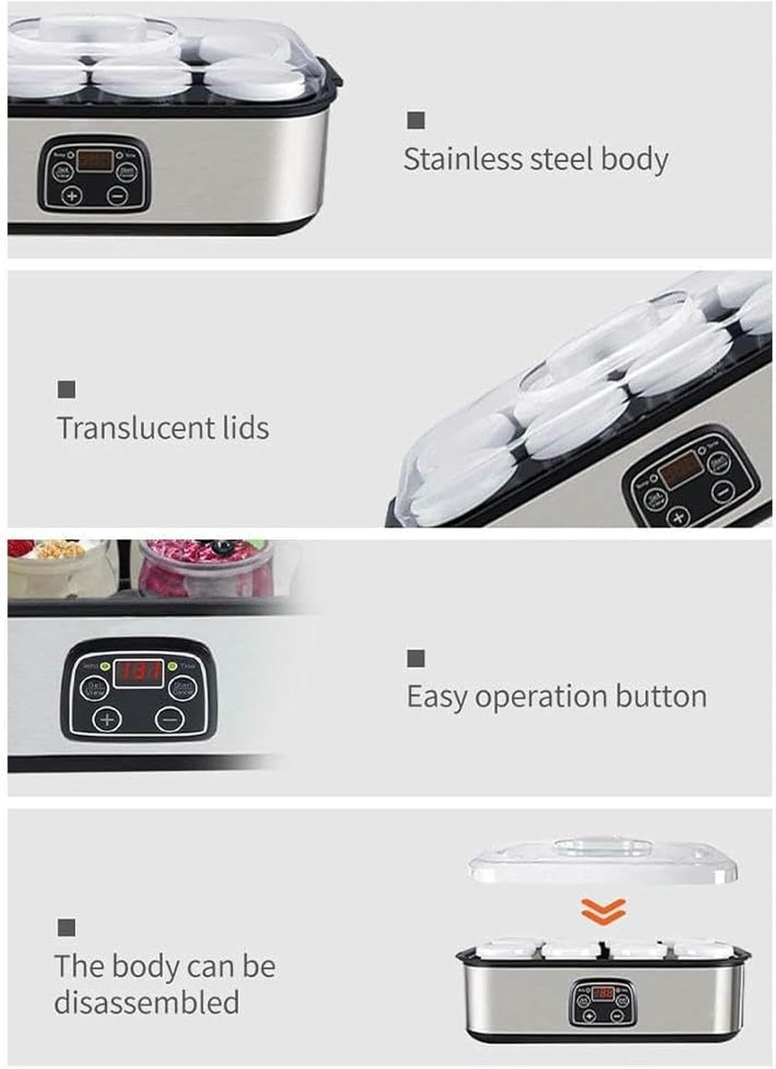 Probiotic Yogurt Maker, Probiotic Yogurt Maker with Adjustable Temperature & Time Control, Yogurt Jar with 8 Lids, Yogurt Machine Suitable for Foodies