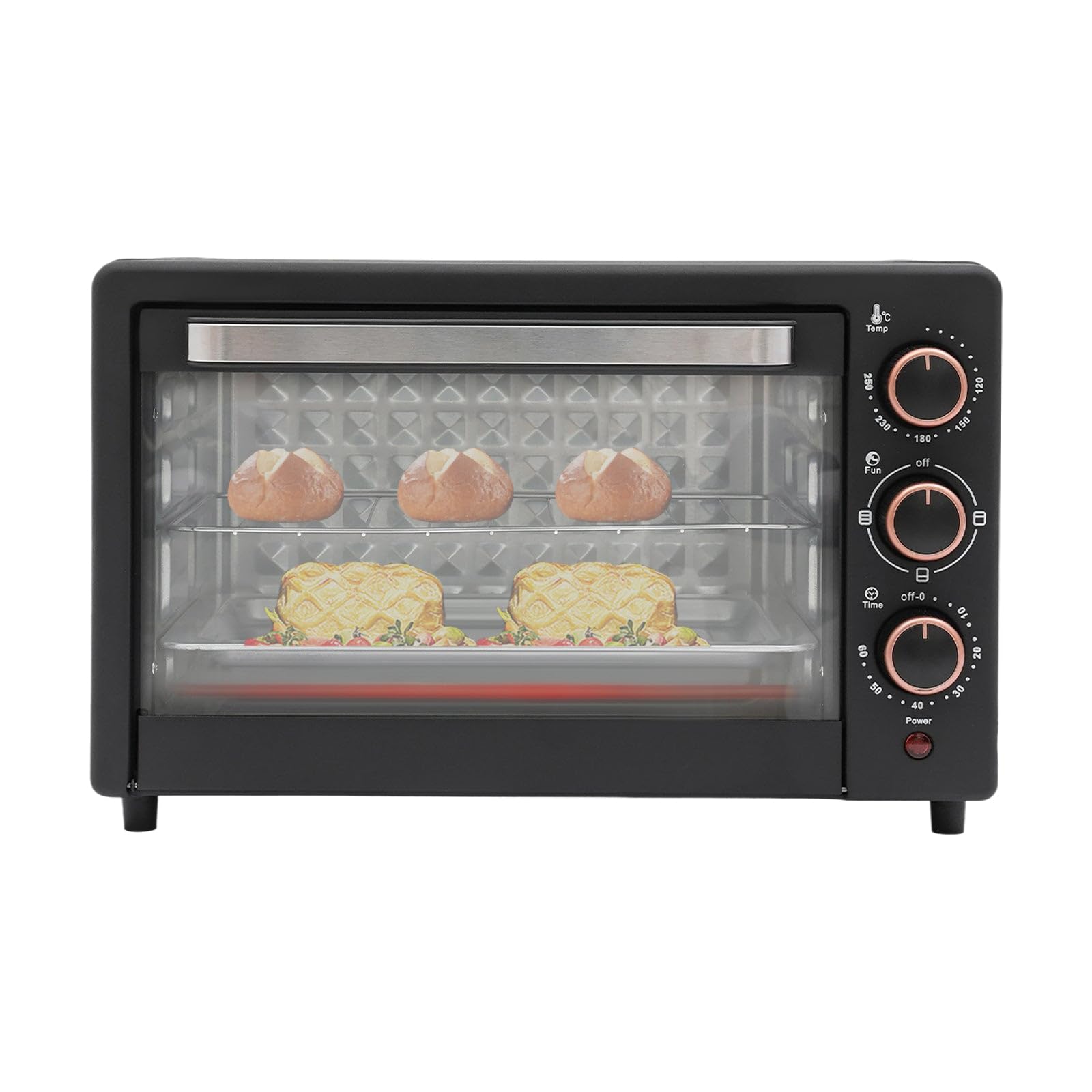 Piekarnik elektryczny, mini piekarnik 22 l, 1000 W, z regulacją temperatury, timer dla rodzin, na imprezy i wieczory przy grillu – czarny