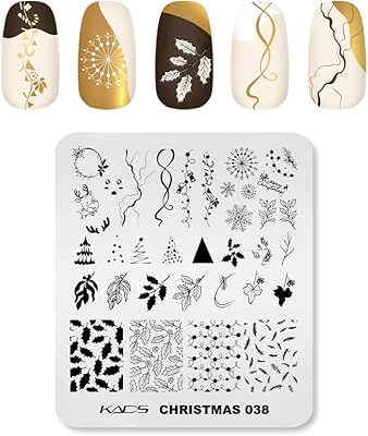 KADS Nail Stamping Plates Christmas Nail Stamp Templates Stencil Nail Art Tool DIY Manicure Decoration Snowman Gingerbread Man Snowflake Elk Streamer Bear (CH038)