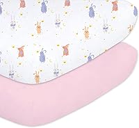 Little Grape Land 2-Pack Toddler Crib Sheets - Soft Breathable Microfiber Fitted 28x52" for Standard Mattresses, Cute Rabbit Print for Girls