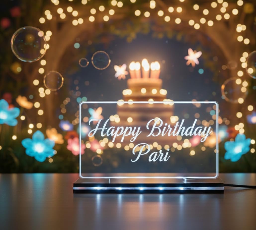 Personalized LED Acrylic Sign, Happy Birthday, Name Lamp | Custom Engraved Table Night Light with Wooden Base | Decorative Desk Lamp, Anniversary & Special Occasion Gifts-image-24