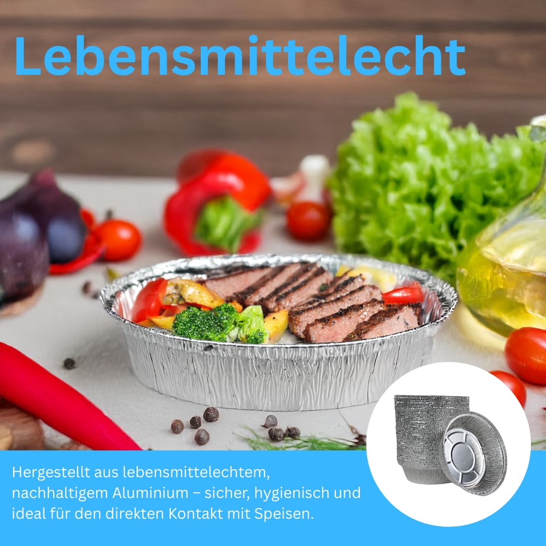 Enpack Aluschale C807-1000L - 100 Stück Aluschalen 1000ml, 20cm - Wärmebehälter für Speisen - Fettauffangschale als Lebensmittelaufbewahrung, Auflaufform, Food Container - feuerfeste Alu Tropfschale
